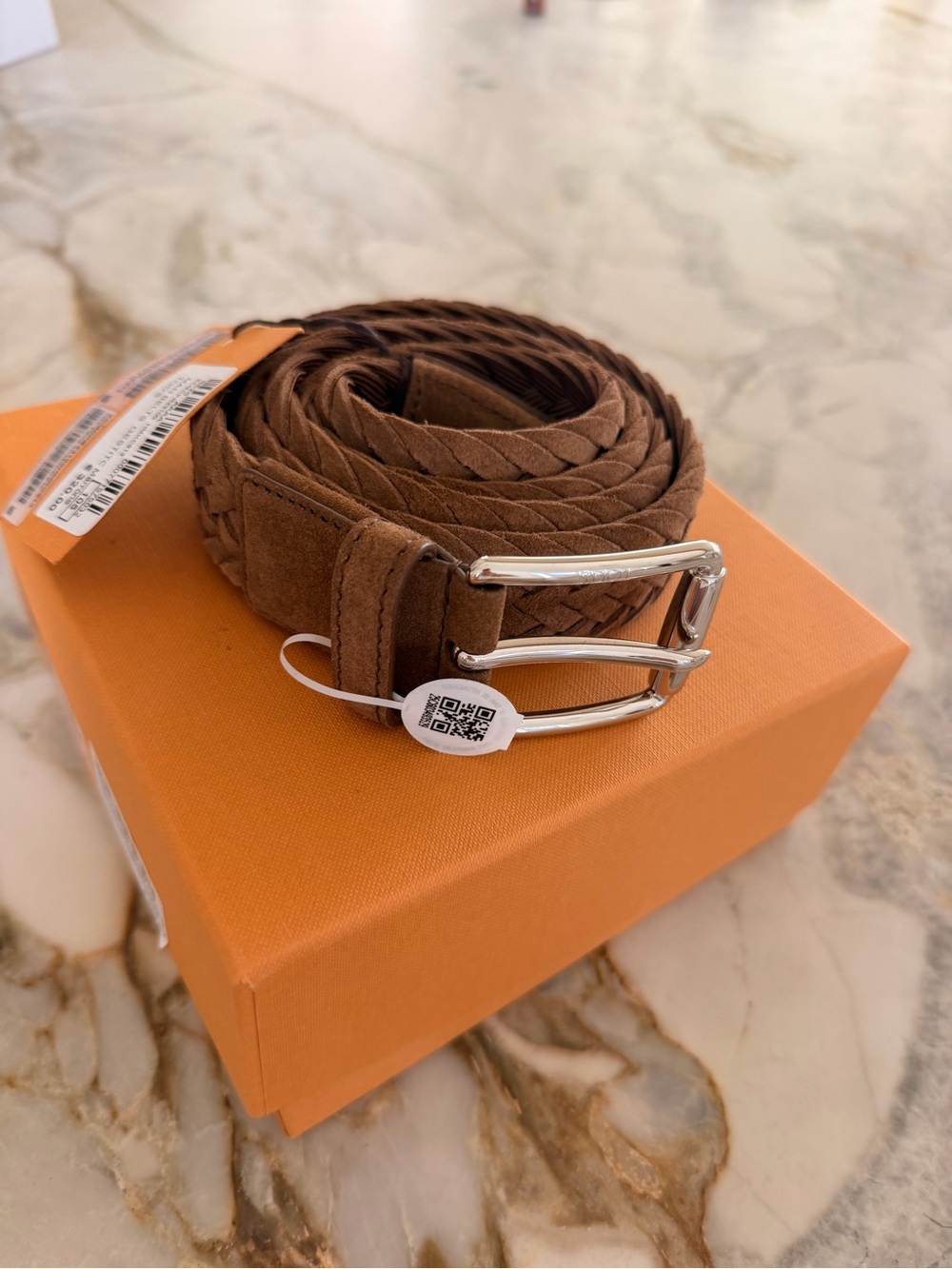 Tod's men’s 105 Braided Leather Belt in Brown with Silver Buckle